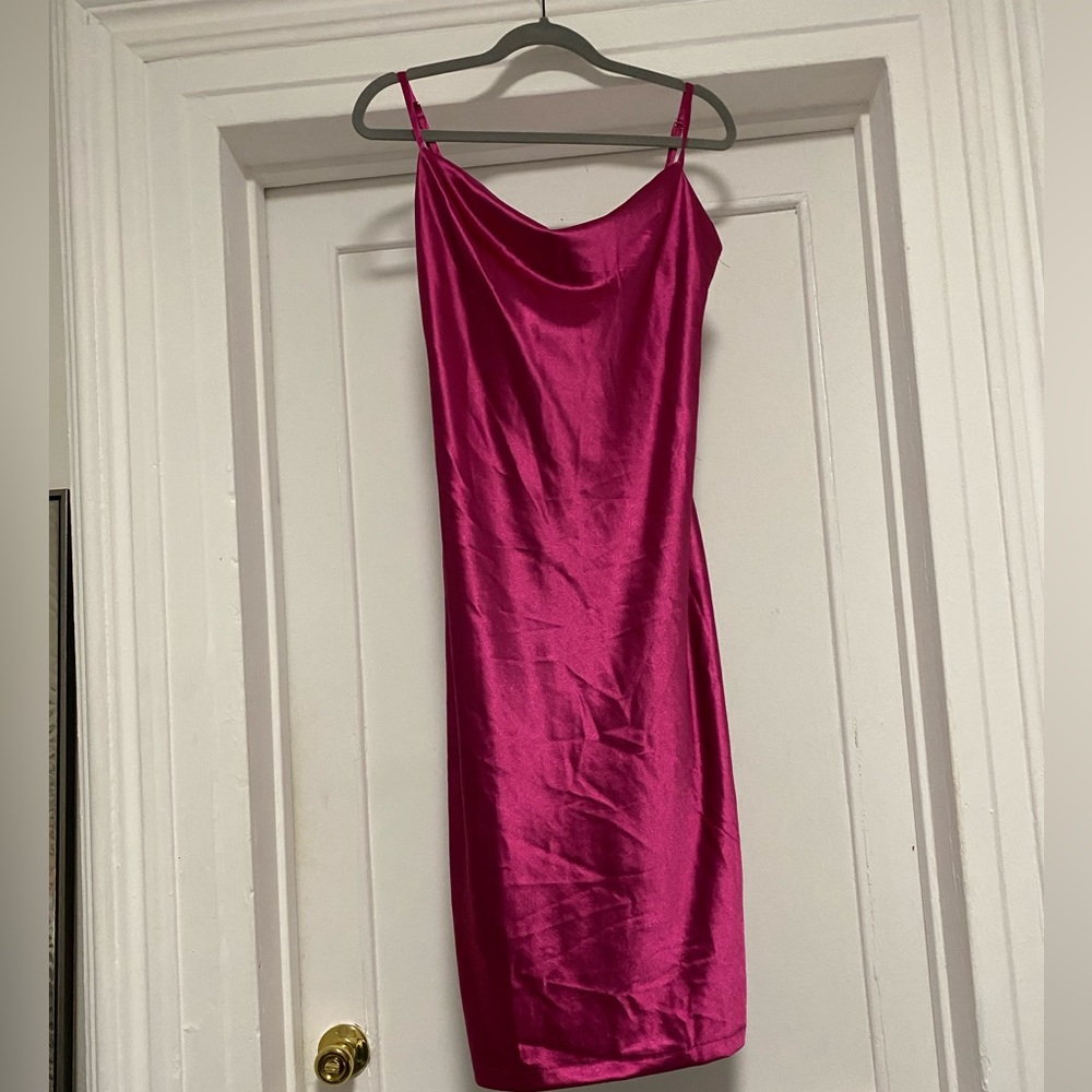 Amazon Pink Satin MIDI Dress